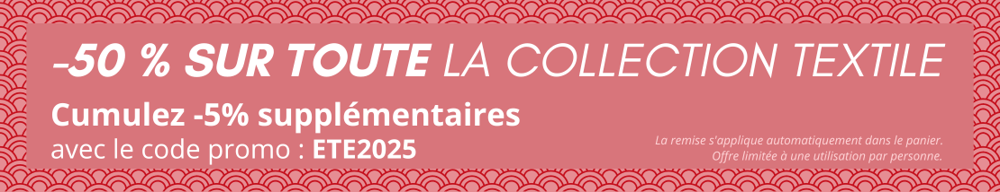 -5% sur toute la collection textile, dès 0 euro, offre limitée à une utilisation par personne